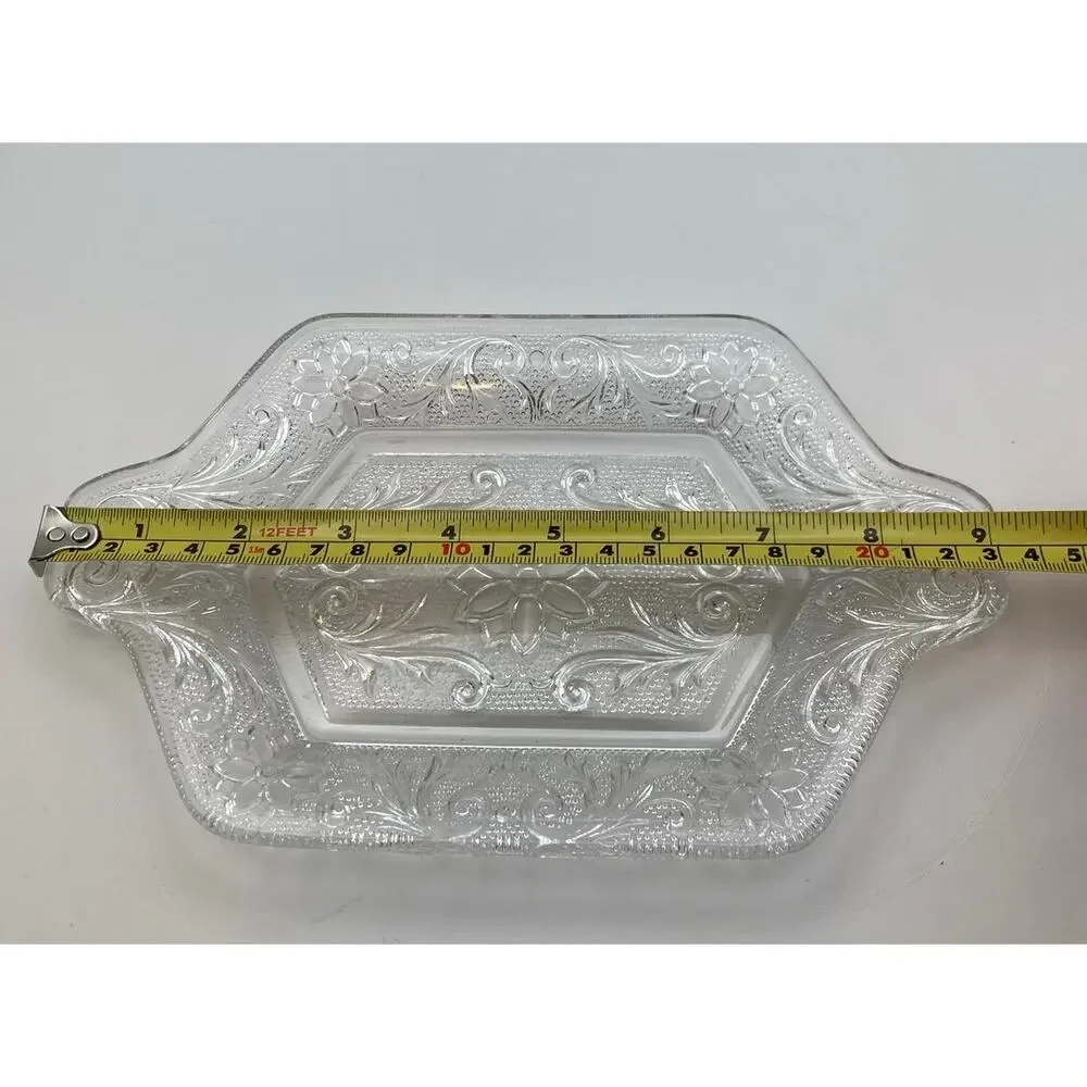 Vintage Indiana Clear Glass Sandwich Floral Pattern Relish Tray with Handles